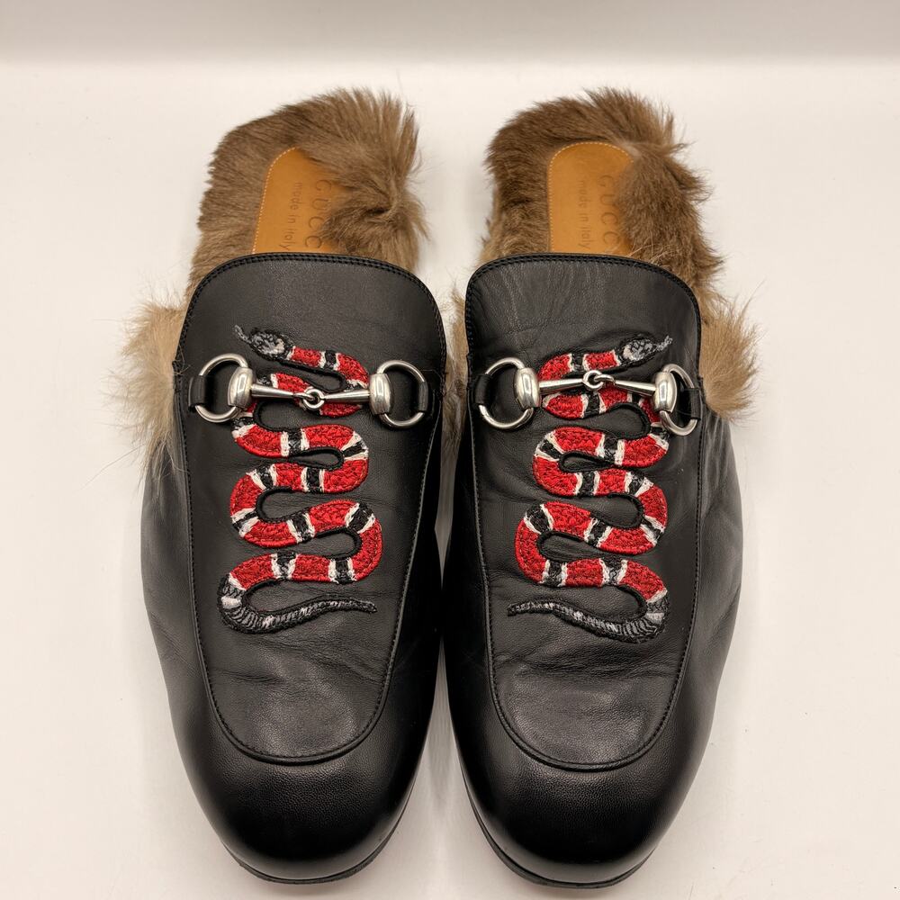 GUCCI Princetown Snake Fur Lined Mules Slides Black Leather Horsebit Sz 11 $995 - Picture 6 of 12